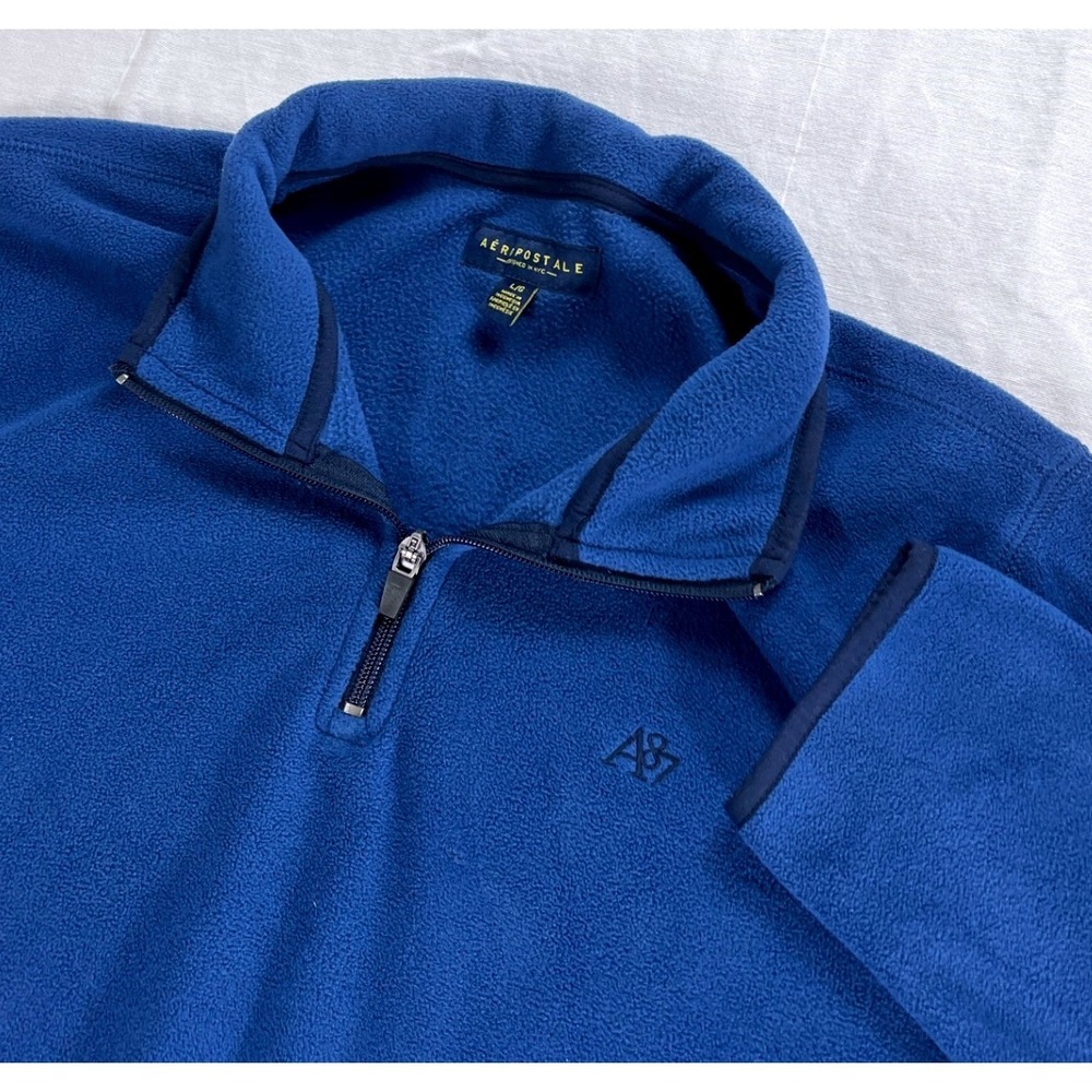 Aeropostale A87 Blue Quarter Zip‎ Fleece Pullover Sweatshirt Men's Large